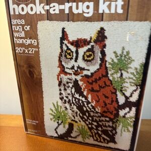 Vtg Malina  Hoot Owl Hook-A-Rug Kit 20x27  Latch Hook Wall Hanging New 1970s